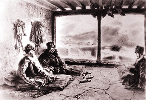 Чтение Корана в Хосрехе. Рисунок Г. Гагарина, 1842 г.