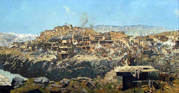 Картина: «Покорение Кавказа» (Ахульго) художник: Франц Рубо 
