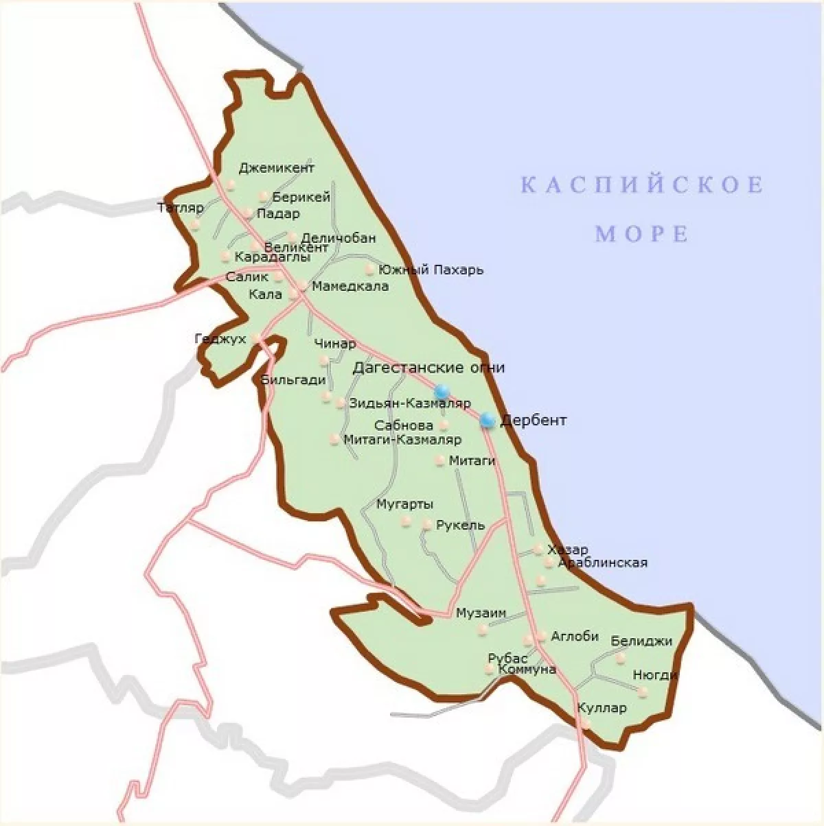 Дербентский район на карте Дагестана